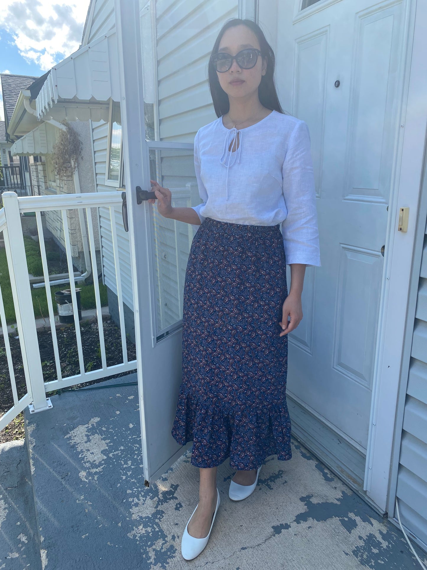 Long Sleeve Striped Light Blue Linen Shirt/Blouse