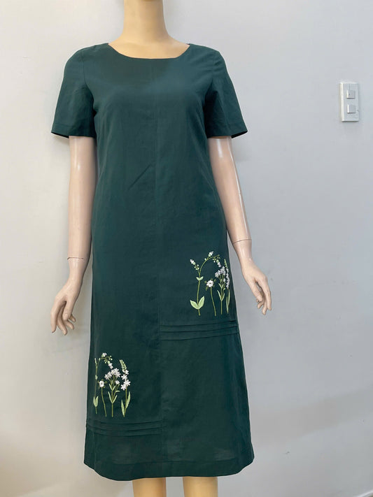 Dark Green Dress With Flower Design