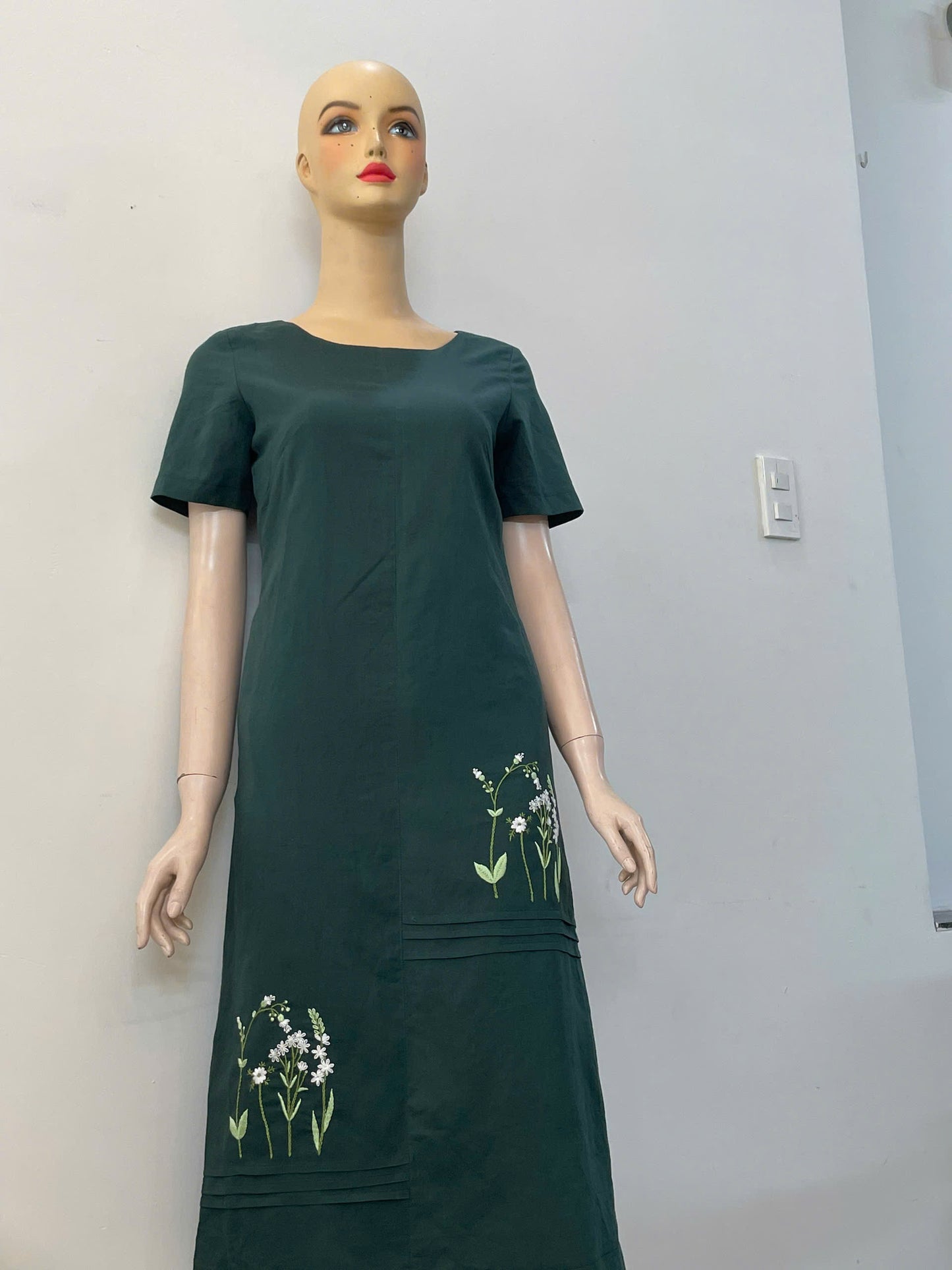 Dark Green Dress With Flower Design